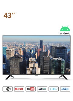 تلفزيون ذكي LED مقاس 43 بوصة - واي فاي مدمج - تطبيقات ذكية - منفذا HDMI - ذاكرة وصول عشوائي (RAM) سعة 1 جيجابايت - مكبرات صوت بقوة 16 وات، معالج رباعي النواة - إطار نحيف للغاية - مؤقت نوم - إيقاف تشغيل تلقائي - شاشة متعددة اللغات - 60 هرتز - 4300SLED أسود