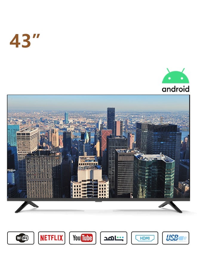ماركة غير محددة - تلفزيون ذكي LED مقاس 43 بوصة - واي فاي مدمج - تطبيقات ذكية - منفذا HDMI - ذاكرة وصول عشوائي (RAM) سعة 1 جيجابايت - مكبرات صوت بقوة 16 وات، معالج رباعي النواة - إطار نحيف للغاية - مؤقت نوم - إيقاف تشغيل تلقائي - شاشة متعددة اللغات - 60 هرتز - 4300SLED أسود - Image 1