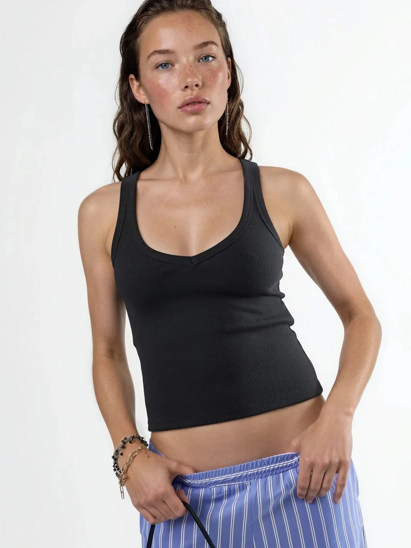 بوسيم BUSEM V-neck Ribbed Viscose Blend Tank Top