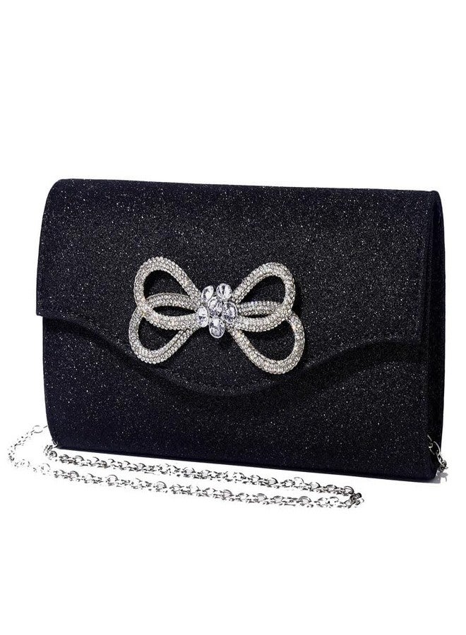 Gets Women Evening Bag Rhinestone Bow Clutch Purse for Women Party Wedding Prom Cocktail Formal Flap Handbags (Shiny Black) - Image 1
