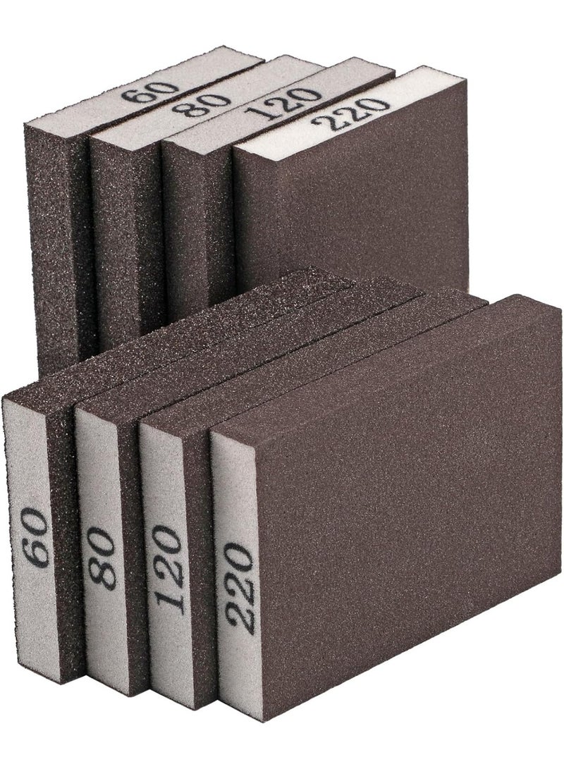 سيوسي Sanding Sponge Assortment, Multi-Grit Sanding Blocks with 60/80/120/220 Grits, Abrasive Pads for Wood Furniture, Drywall, Metal, Glass Repair, DIY Polishing, Washable & Reusable, 10x7x2.5 cm, 8-Pack - Image 1