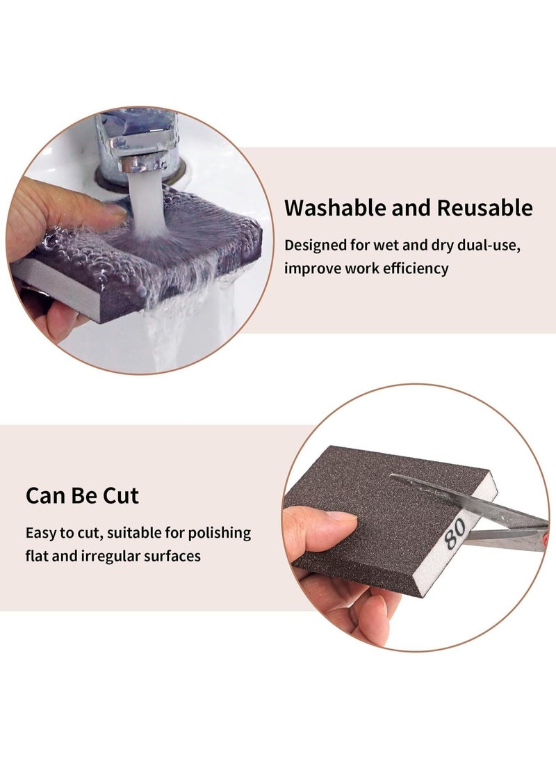 سيوسي Sanding Sponge Assortment, Multi-Grit Sanding Blocks with 60/80/120/220 Grits, Abrasive Pads for Wood Furniture, Drywall, Metal, Glass Repair, DIY Polishing, Washable & Reusable, 10x7x2.5 cm, 8-Pack - Image 4