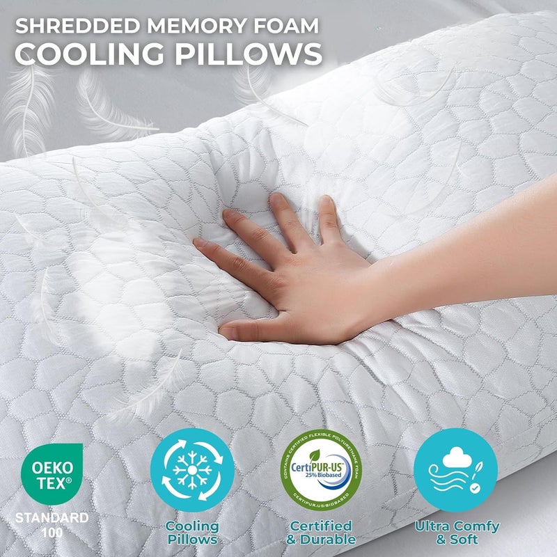MUSA MUSA® Premium Cooling Pillows for Side, Back & Stomach Sleepers, Gel Memory Foam Pillow with Zipper Closure | Set of 4 Shredded Memory Foam Pillow with Removable Washable Cover (4, 50 x 66cm) - Image 3
