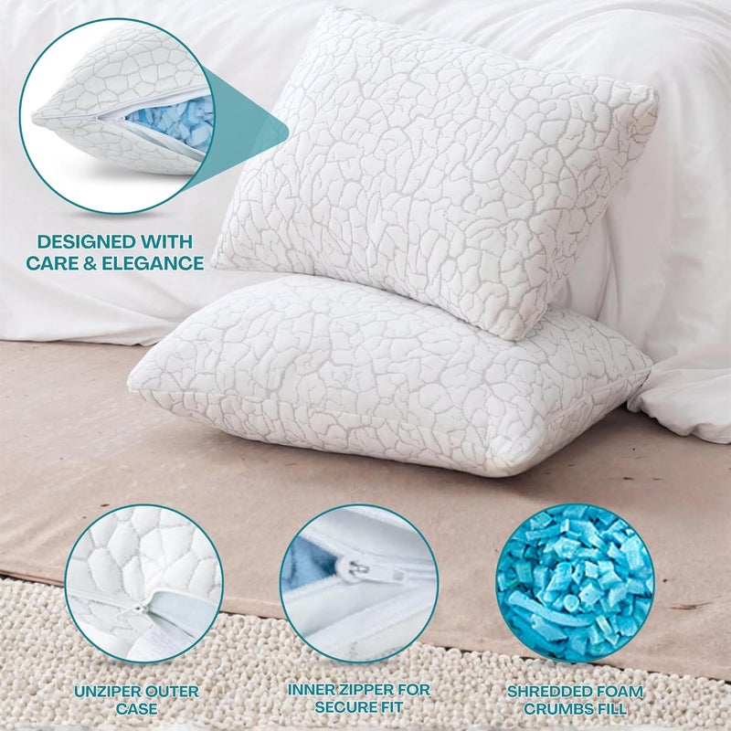 MUSA MUSA® Premium Cooling Pillows for Side, Back & Stomach Sleepers, Gel Memory Foam Pillow with Zipper Closure | Set of 4 Shredded Memory Foam Pillow with Removable Washable Cover (4, 50 x 66cm) - Image 4