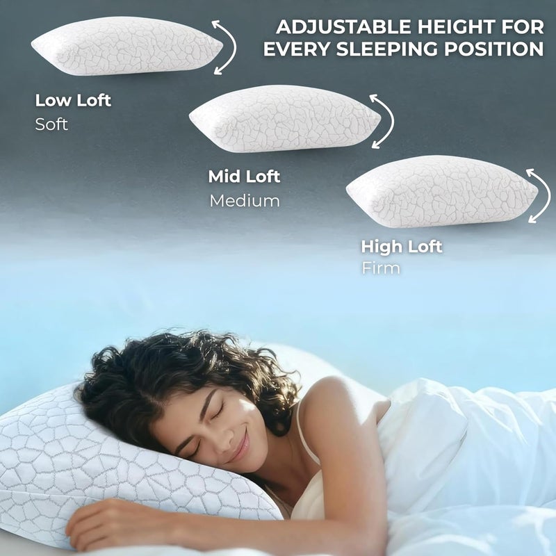MUSA MUSA® Premium Cooling Pillows for Side, Back & Stomach Sleepers, Gel Memory Foam Pillow with Zipper Closure | Set of 4 Shredded Memory Foam Pillow with Removable Washable Cover (4, 50 x 66cm) - Image 5