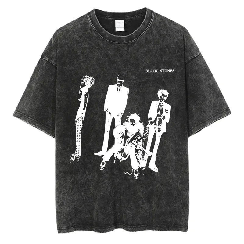 New Vintage American Style Streetwear Cotton T-Shirt Short Sleeves Cartoon Anime Old NANA Washing Printing Harajuku Clothing 5 vintage black 