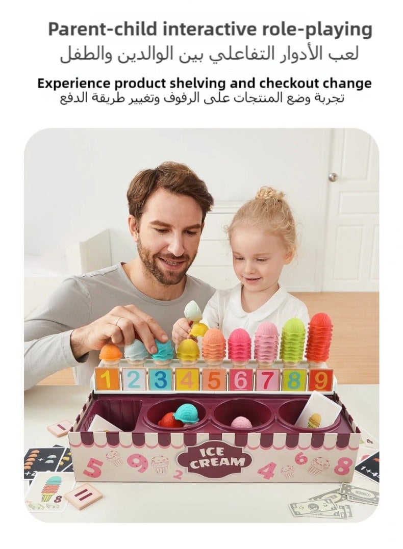 CALL PLAY 89PCS Wooden Ice Cream Toys Kids Play Store Pretend Toy for Toddlers, Play Kitchen Accessories with Scoop & Fake Money, Ideal Ice Cream Play Set Gifts for 3 4 5 6 7 8 Year Old Girls Boys  - Image 3