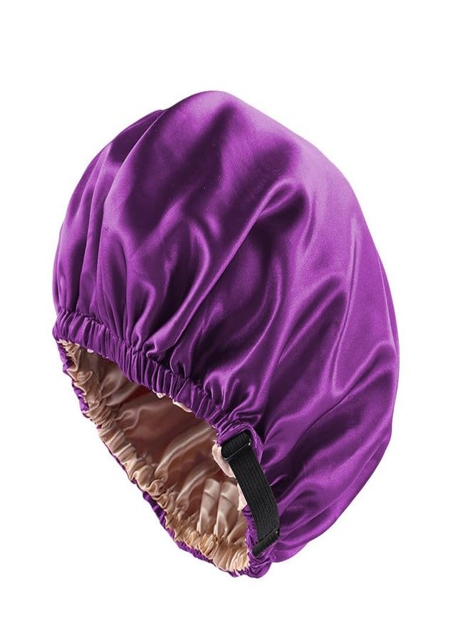 Generic Silky Satin Bonnet for Sleeping, Beauty Hair Care Cap, Shower Cap, Protects Hairstyles and Prevents Hair Tangling, for Long Curly Hair, Deep Purple - Image 1