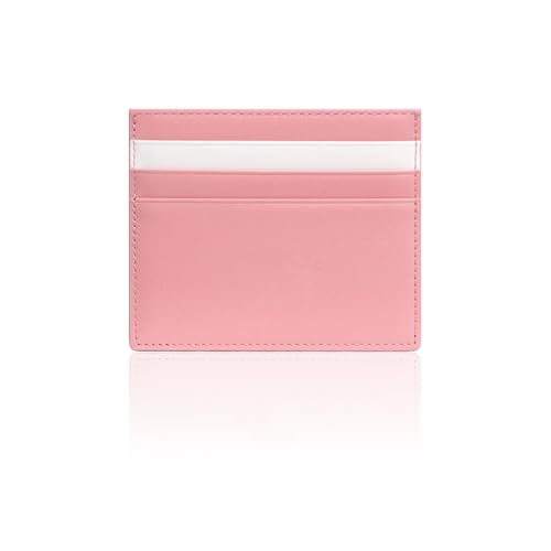 SLG Lucen Ultra Slim Handcrafted Calf Leather Card Wallet for Men and Women Minimalist Design with Elegant Dual Color Accent Holds Cash and Cards BPinkWhite - Image 3