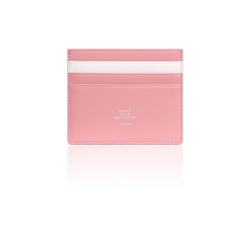 SLG Lucen Ultra Slim Handcrafted Calf Leather Card Wallet for Men and Women Minimalist Design with Elegant Dual Color Accent Holds Cash and Cards BPinkWhite - Image 1