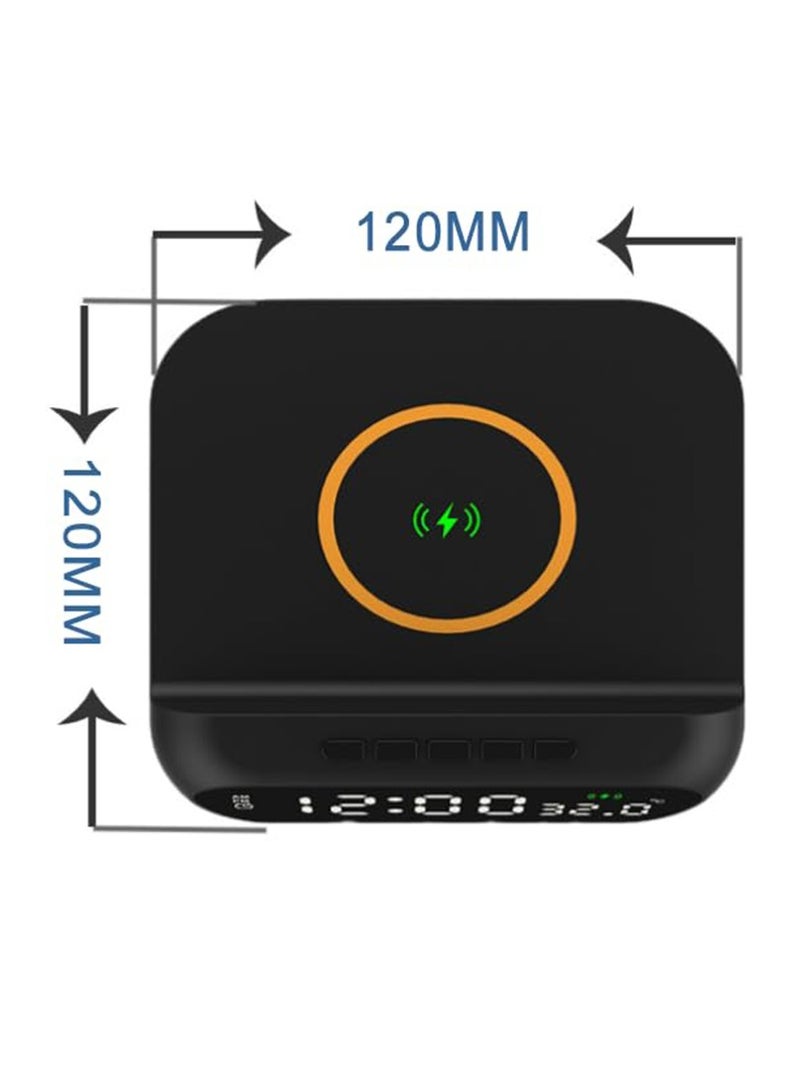 Digital Alarm Clock with 15W Wireless Charger Holder, LED Display Temperature Display, Adjustable Brightness and Sound, Suitable for Bedroom, Bedside, Supports a Variety of Mobile Phones