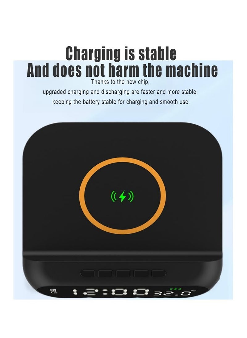 Digital Alarm Clock with 15W Wireless Charger Holder, LED Display Temperature Display, Adjustable Brightness and Sound, Suitable for Bedroom, Bedside, Supports a Variety of Mobile Phones