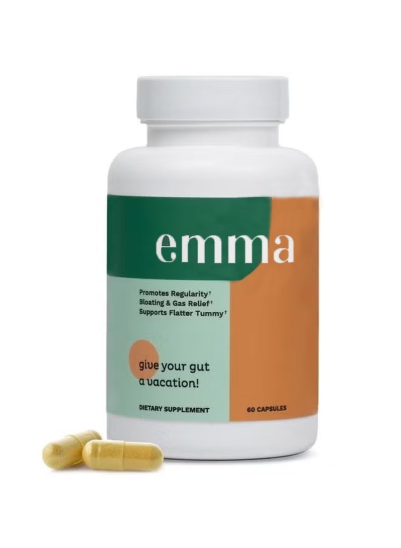 Emma Gut Health - Gas and Bloating Relief, Constipation, Leaky Gut Repair - Gut Cleanse & Restore Digestion - Regulate Bowel Movement. Probiotics and Laxative Alternative, 60 Capsules - Image 1