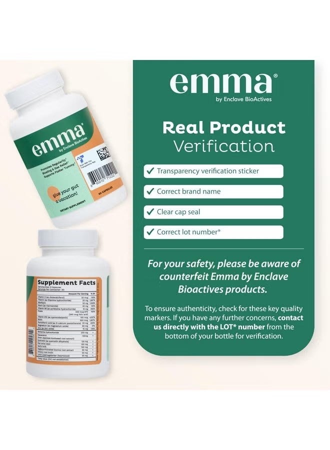 Emma Gut Health - Gas and Bloating Relief, Constipation, Leaky Gut Repair - Gut Cleanse & Restore Digestion - Regulate Bowel Movement. Probiotics and Laxative Alternative, 60 Capsules - Image 5