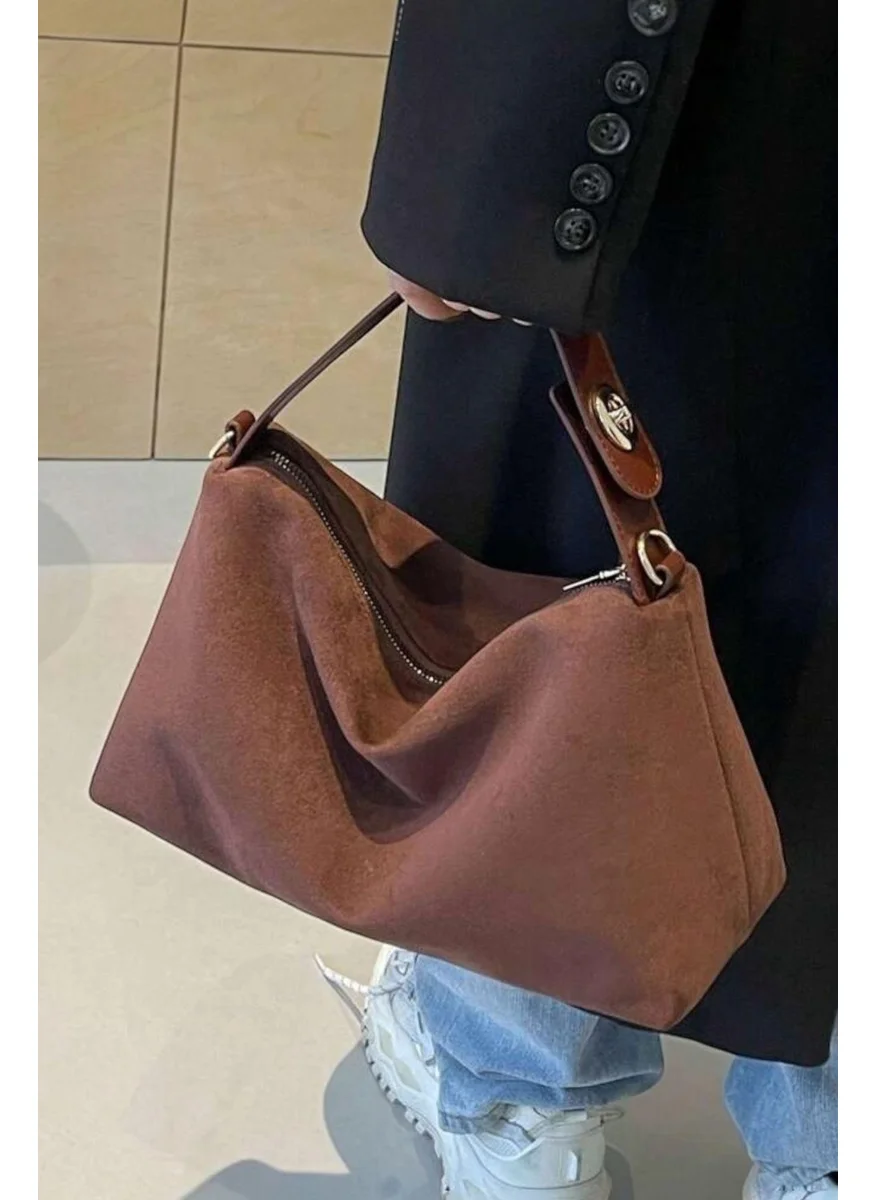 باهلس Imported Bitter Coffee Color Suede Hand and Shoulder Bag