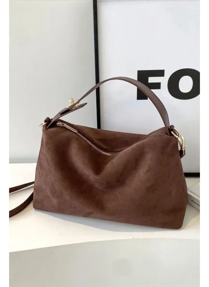 Bahels Imported Bitter Coffee Color Suede Hand and Shoulder Bag