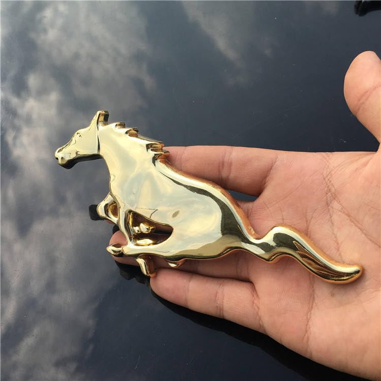 AutoBizarre 3D Raised Mstang Horse Golden Metal Monogram Emblem Badge Sticker for All Cars & Bikes (Golden) - Image 1