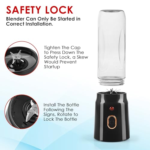 QLECT خلاط محمول كهربائي عصارات فواكه خلاطات USB قابلة لإعادة الشحن عصير مصغر 10 شفرات 3 سرعات مع بطارية قابلة لإعادة الشحن 1500 مللي أمبير - خلاط سموذي (أبيض) - Image 4