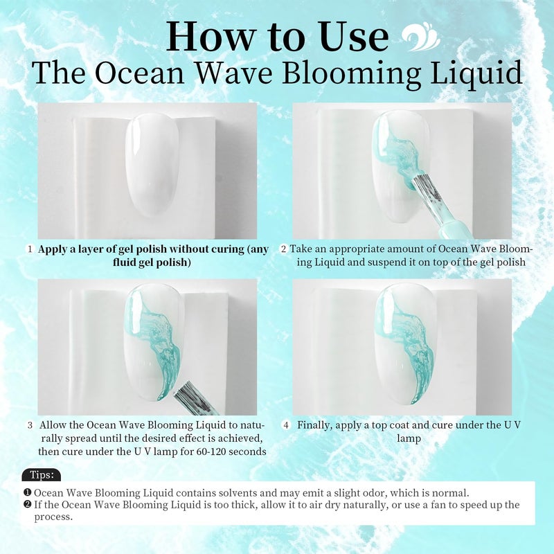 JODSONE Ocean Wave Blooming Gel Nail Polish,16.5ml Sky Blue Blooming Liquid for Spreading Effect Wave,High Fluidity Wave Textures for Nail Art,Soak off DIY Nail Art Design,Use with Gel Polish - Image 4