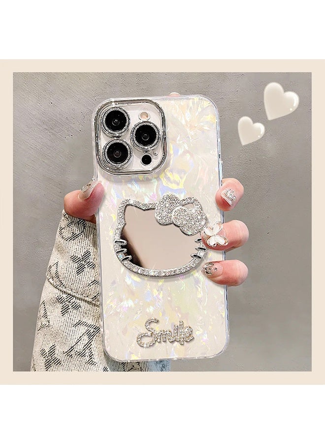 Cartoon cat Mirror tin foil Phone case, Trendy and Stylish, can be Used as a Make-up Mirror, Anti-Drop, Compatible with iPhone 13 Pro - Image 3