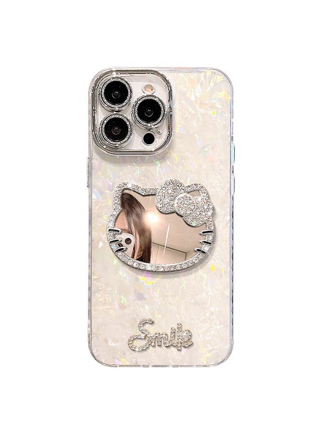 Cartoon cat Mirror tin foil Phone case, Trendy and Stylish, can be Used as a Make-up Mirror, Anti-Drop, Compatible with iPhone 13 Pro - Image 1