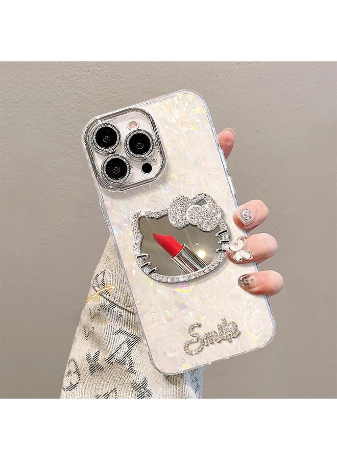 Cartoon cat Mirror tin foil Phone case, Trendy and Stylish, can be Used as a Make-up Mirror, Anti-Drop, Compatible with iPhone 13 Pro - Image 4