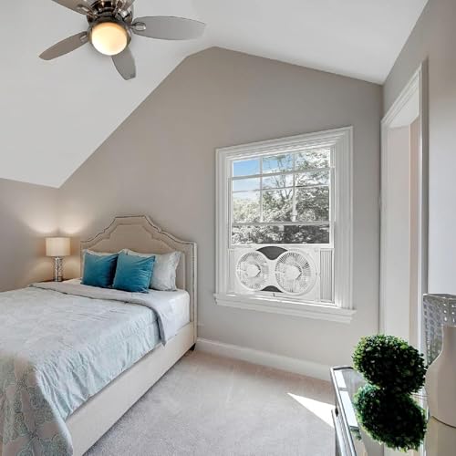 EZ-CHILL 9” Window Fan with Remote Control, 3 Speed Dual Fans with Auto-Locking Expanders, 3 Modes (Cool, Circulate, Exhaust), Fabric Cover, White - Image 2