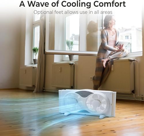 EZ-CHILL 9” Window Fan with Remote Control, 3 Speed Dual Fans with Auto-Locking Expanders, 3 Modes (Cool, Circulate, Exhaust), Fabric Cover, White - Image 3