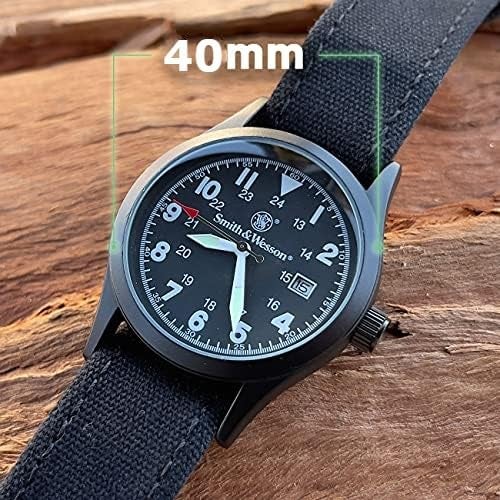 Smith & Wesson Men's Military Watch, 3 Interchangeable Canvas Straps, 3 ATM Water Resistant, Date Display, Scratch Resistant Glass, Suitable for Outdoor Activities, Swimming, 38 mm, Christmas Gift - Image 4