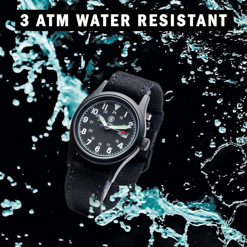 Smith & Wesson Men's Military Watch, 3 Interchangeable Canvas Straps, 3 ATM Water Resistant, Date Display, Scratch Resistant Glass, Suitable for Outdoor Activities, Swimming, 38 mm, Christmas Gift - Image 3