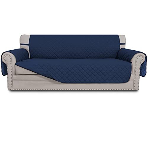 Easy-Going EasyGoing Reversible Couch Cover for 3 Cushion Couch Sofa Cover for Dogs Water Resistant Furniture Protector Cover with Foam Sticks Elastic Straps for Pet Cat Sofa NavyNavy 