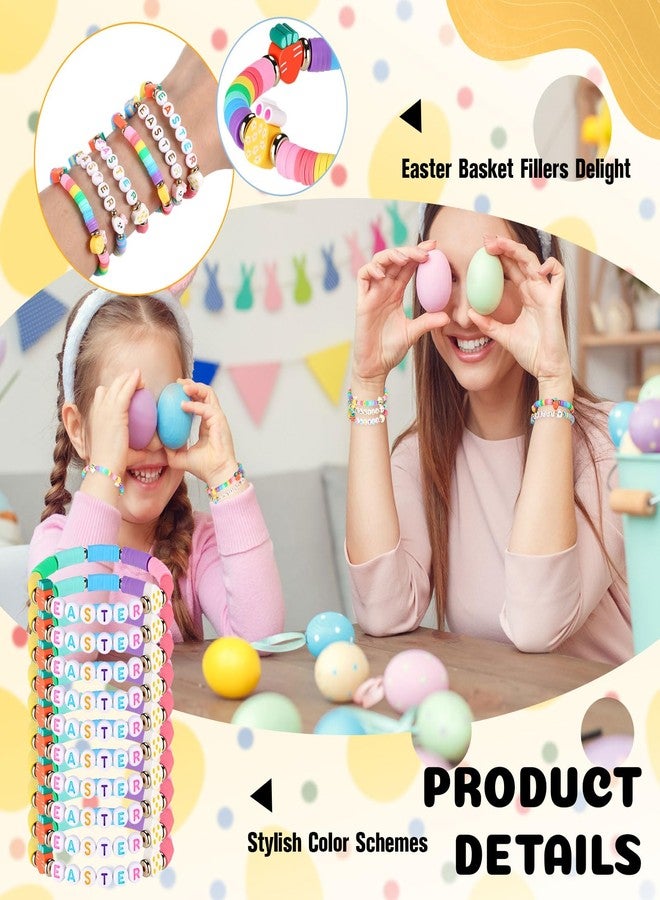 Landical 30 Pcs Easter Party Bracelets Gifts Bulk Easter Bunny Egg Carrot Polymer Clay Beaded Stretch Bracelets Bulk for Party Supplies Basket Stuffers Egg Fillers Gifts for Kids Easters Hunt - Image 4