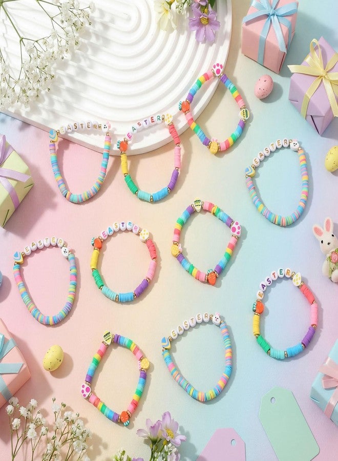 Landical 30 Pcs Easter Party Bracelets Gifts Bulk Easter Bunny Egg Carrot Polymer Clay Beaded Stretch Bracelets Bulk for Party Supplies Basket Stuffers Egg Fillers Gifts for Kids Easters Hunt - Image 2