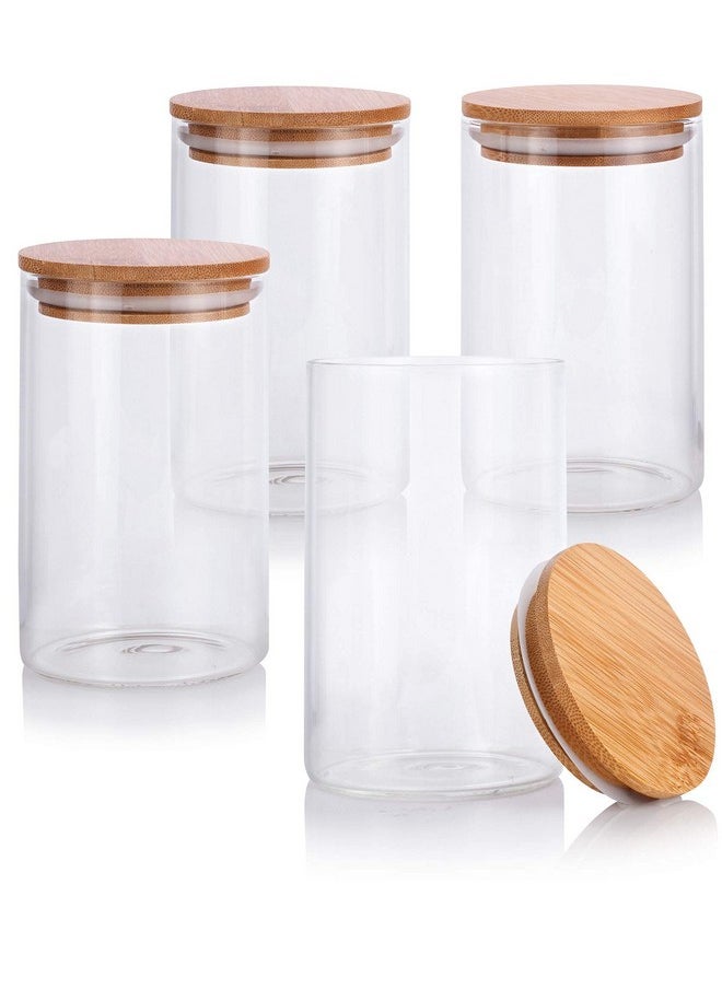JUVITUS JUVITUS 16 oz Clear Glass Storage Jar with Wooden Bamboo Lid (4 Pack)  - Image 1