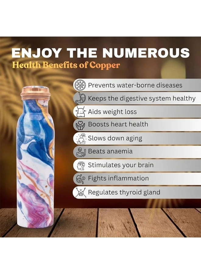 Mobcos Mobcos Blue Coral Fusion Copper W Bottle 1 Ltr Mobcos Blue Coral Fusion Copper Water Bottle 1 Ltr, 99% Pure Copper Bottle with Leakproof Screw Cap, Handmade Marbled Design, Reusable Water Bottle for Home, Office & Travel  | Best Price UAE