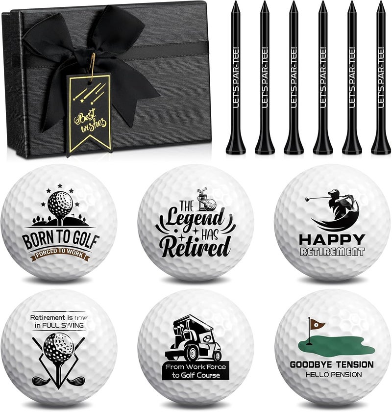 Arrowbash 6 Pack Funny Retirement Gifts Golf Balls Set with 6 Pack Golf Tees for Dad Husband Coworkers Golfers Golf Lovers Retirement Gifts - Image 1