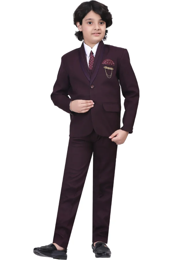 BT DEZINES Wine Brown 5-Piece Suit Set for Boys