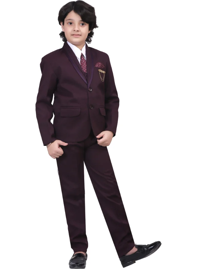 BT DEZINES Wine Brown 5-Piece Suit Set for Boys