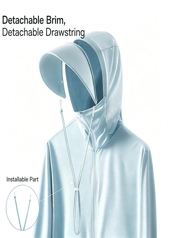 Eohak Women Sun-Protection-Tops Hoodie Ice Silk Cooling Long Sleeve Athleti Jacket for Running Hiking Outdoor Activities Blue - Image 4
