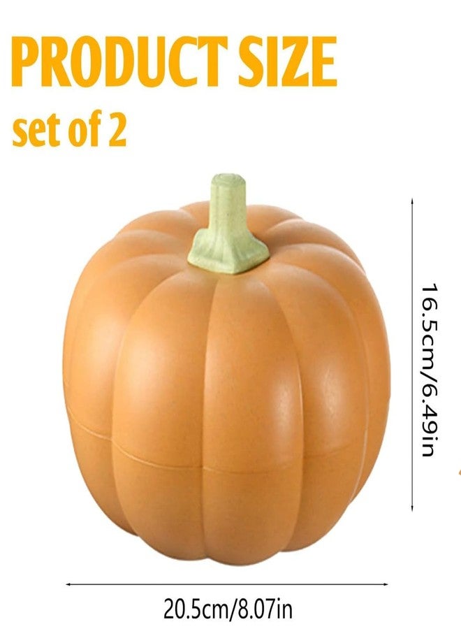Yomvzake Large Pumpkin Bowls 2 Set, Plastic Pumpkin Candy Dish Jar with Lid Thanksgiving Decor Pumpkin Dish with Cover Pumpkin Serving Tray Fall Decorative Food Snacks Storage Container for Sugar Cookie - Image 2