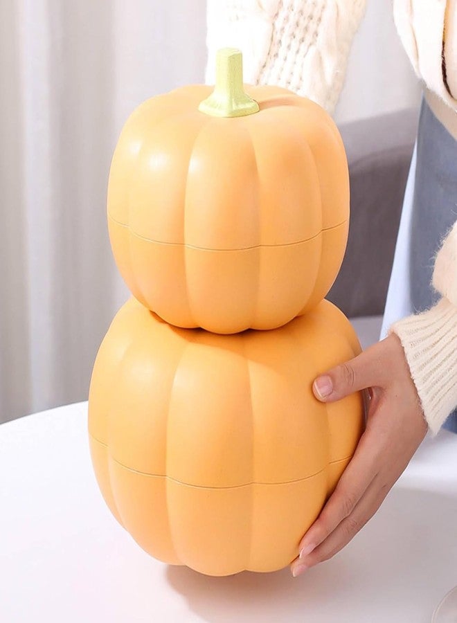 Yomvzake Large Pumpkin Bowls 2 Set, Plastic Pumpkin Candy Dish Jar with Lid Thanksgiving Decor Pumpkin Dish with Cover Pumpkin Serving Tray Fall Decorative Food Snacks Storage Container for Sugar Cookie - Image 1