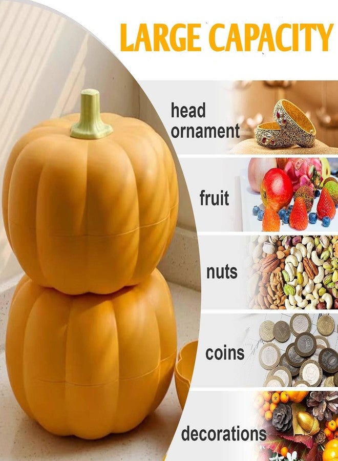 Yomvzake Large Pumpkin Bowls 2 Set, Plastic Pumpkin Candy Dish Jar with Lid Thanksgiving Decor Pumpkin Dish with Cover Pumpkin Serving Tray Fall Decorative Food Snacks Storage Container for Sugar Cookie - Image 5