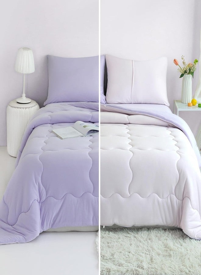 COTTEBED Reversible Softness Pink Purple Twin Comforters Sets for Girl Kids College Dorm, Cute Jersey Knit Lightweight Breathable Fluffy Cozy Comfy Bed Down Comforter Quilt for All Season Twin/Twin XL - Image 1