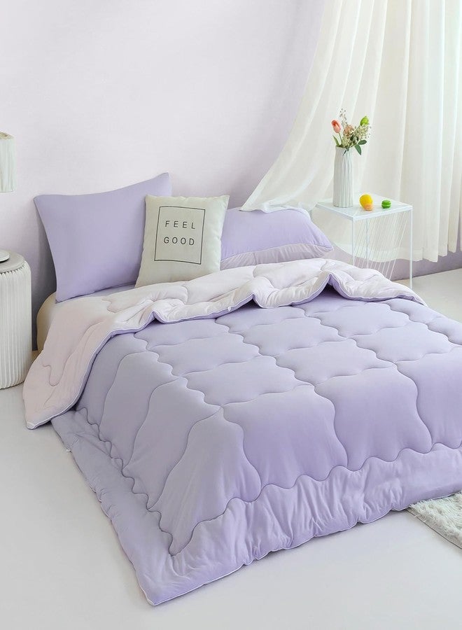 COTTEBED Reversible Softness Pink Purple Twin Comforters Sets for Girl Kids College Dorm, Cute Jersey Knit Lightweight Breathable Fluffy Cozy Comfy Bed Down Comforter Quilt for All Season Twin/Twin XL - Image 2