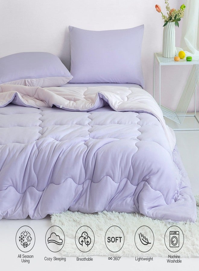 COTTEBED Reversible Softness Pink Purple Twin Comforters Sets for Girl Kids College Dorm, Cute Jersey Knit Lightweight Breathable Fluffy Cozy Comfy Bed Down Comforter Quilt for All Season Twin/Twin XL - Image 4