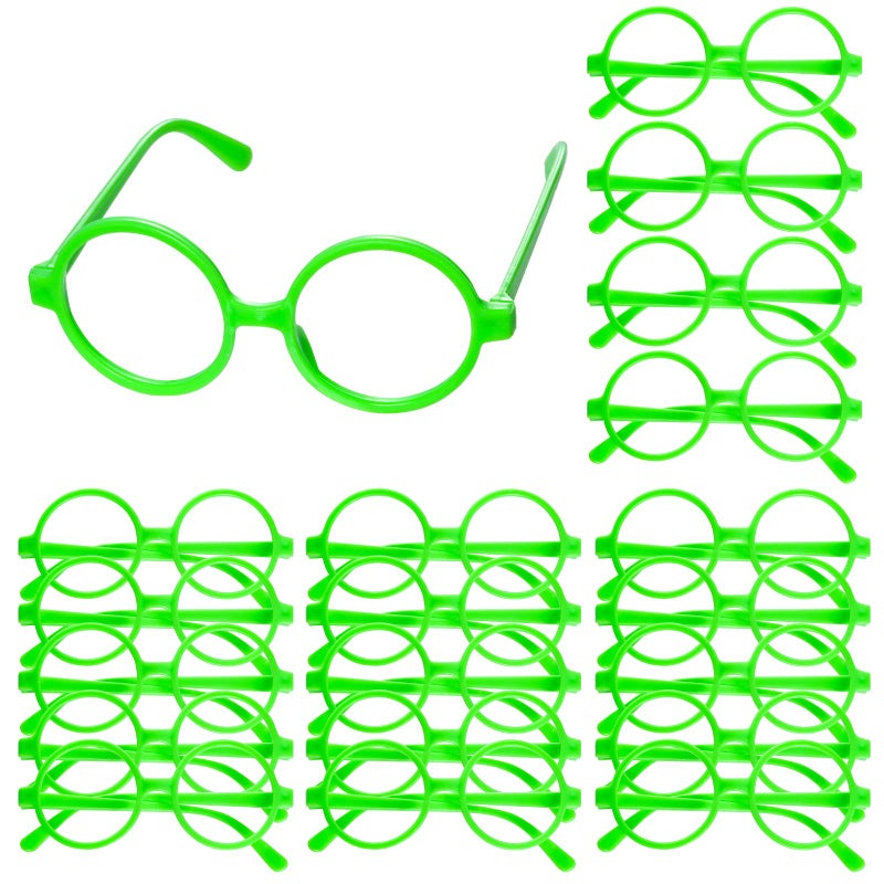 obmwang 20 Pack Green Round Glasses Frame No Lenses Wizard Glasses for Birthday Halloween Costume Dress Up Party Favors - Image 2