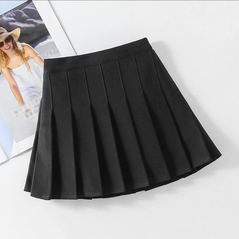 Girls Pleated Skirt School Style Autumn White JK Uniform Black suit skirt (safety pants lining) 