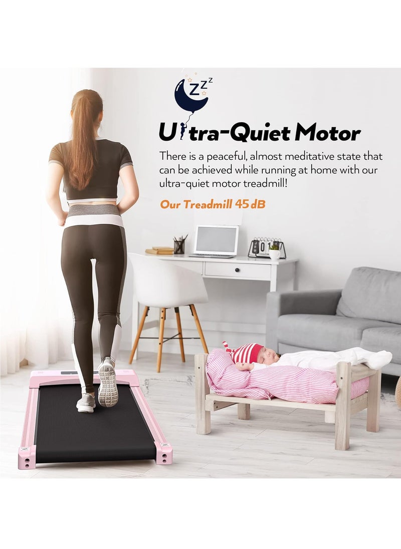 COOLBABY Walking Pad Under Desk Treadmill Walking Pad Treadmills Under Desk for Home Office with Remote Control Portable Treadmill in LED Display Pink