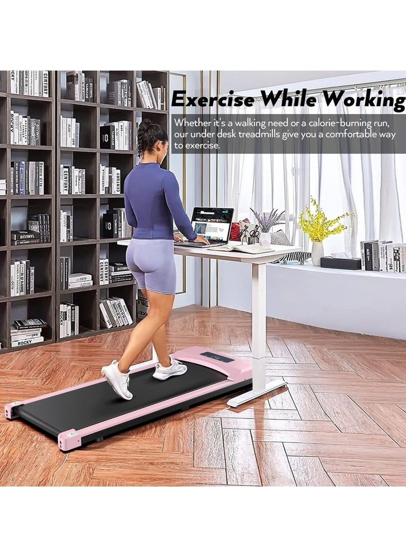 COOLBABY Walking Pad Under Desk Treadmill Walking Pad Treadmills Under Desk for Home Office with Remote Control Portable Treadmill in LED Display Pink