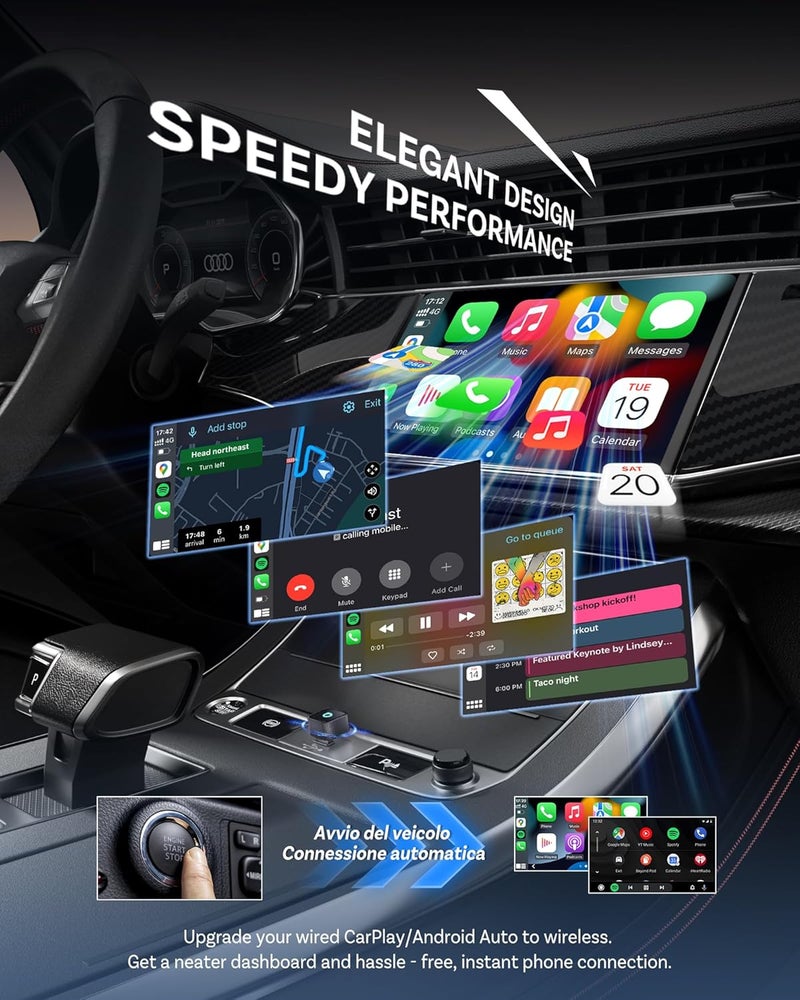 Ottocast محول Mini Cube 3.0 اللاسلكي لـ CarPlay و Android Auto 2026 - توصيل وتشغيل، إعادة اتصال سريعة تلقائيًا (أسود) - Image 2